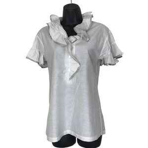 Paul & Joe Grey Striped  Silk Blend Ruffle Neck &  Sleeves. Size 1